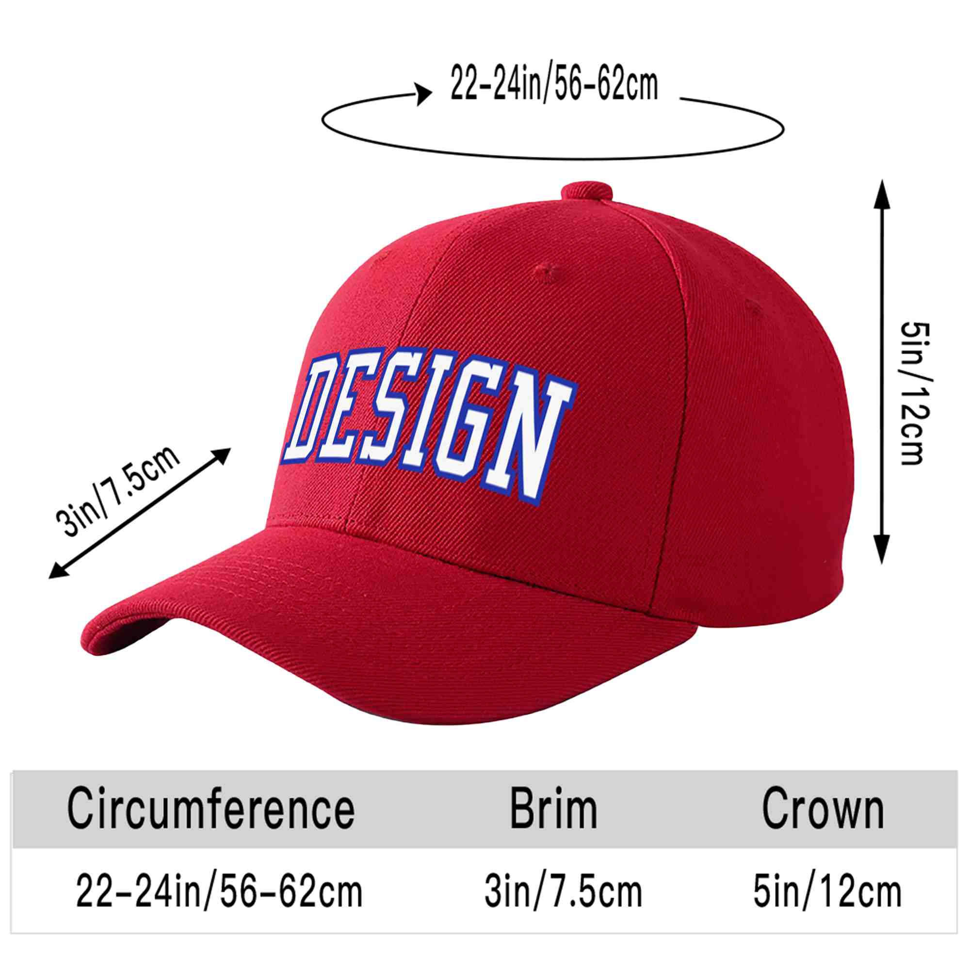 Custom Red White-Royal Curved Eaves Sport Design Baseball Cap