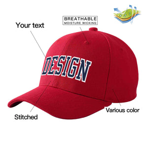 Custom Red Navy-White Curved Eaves Sport Design Baseball Cap