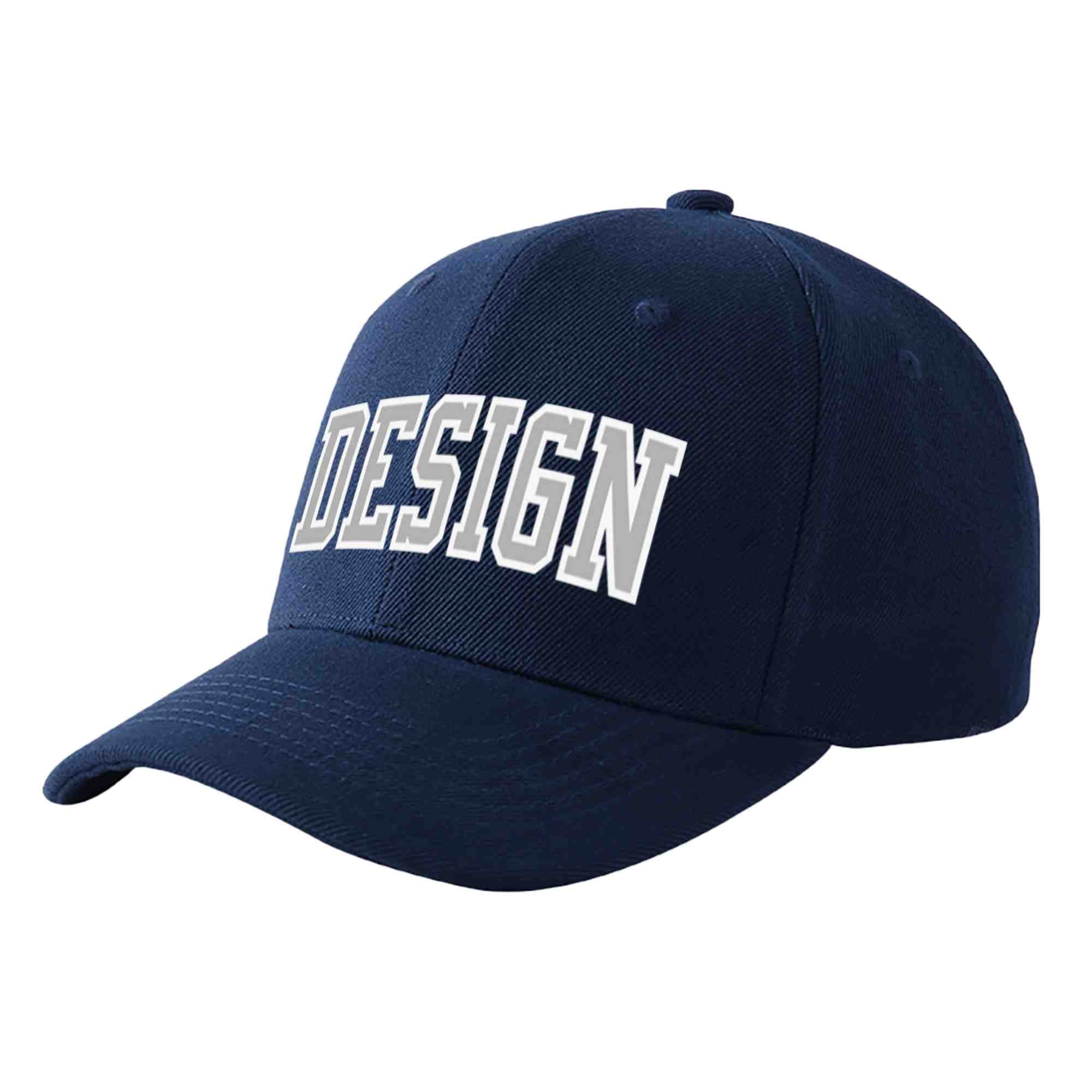 Custom Navy Gray-White Curved Eaves Sport Design Baseball Cap