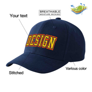 Custom Navy Gold-Navy Curved Eaves Sport Design Baseball Cap