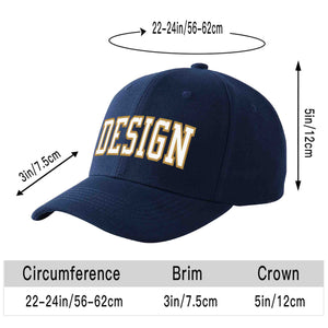 Custom Navy White-Old Gold Curved Eaves Sport Design Baseball Cap