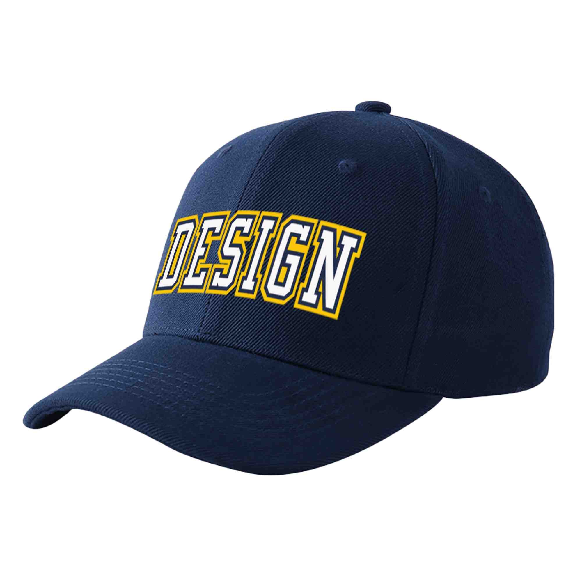 Custom Navy White-Navy Curved Eaves Sport Design Baseball Cap