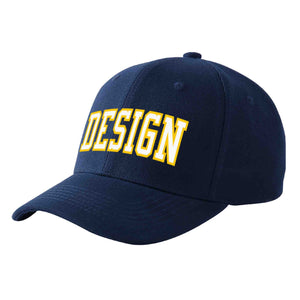 Custom Navy White-Gold Curved Eaves Sport Design Baseball Cap