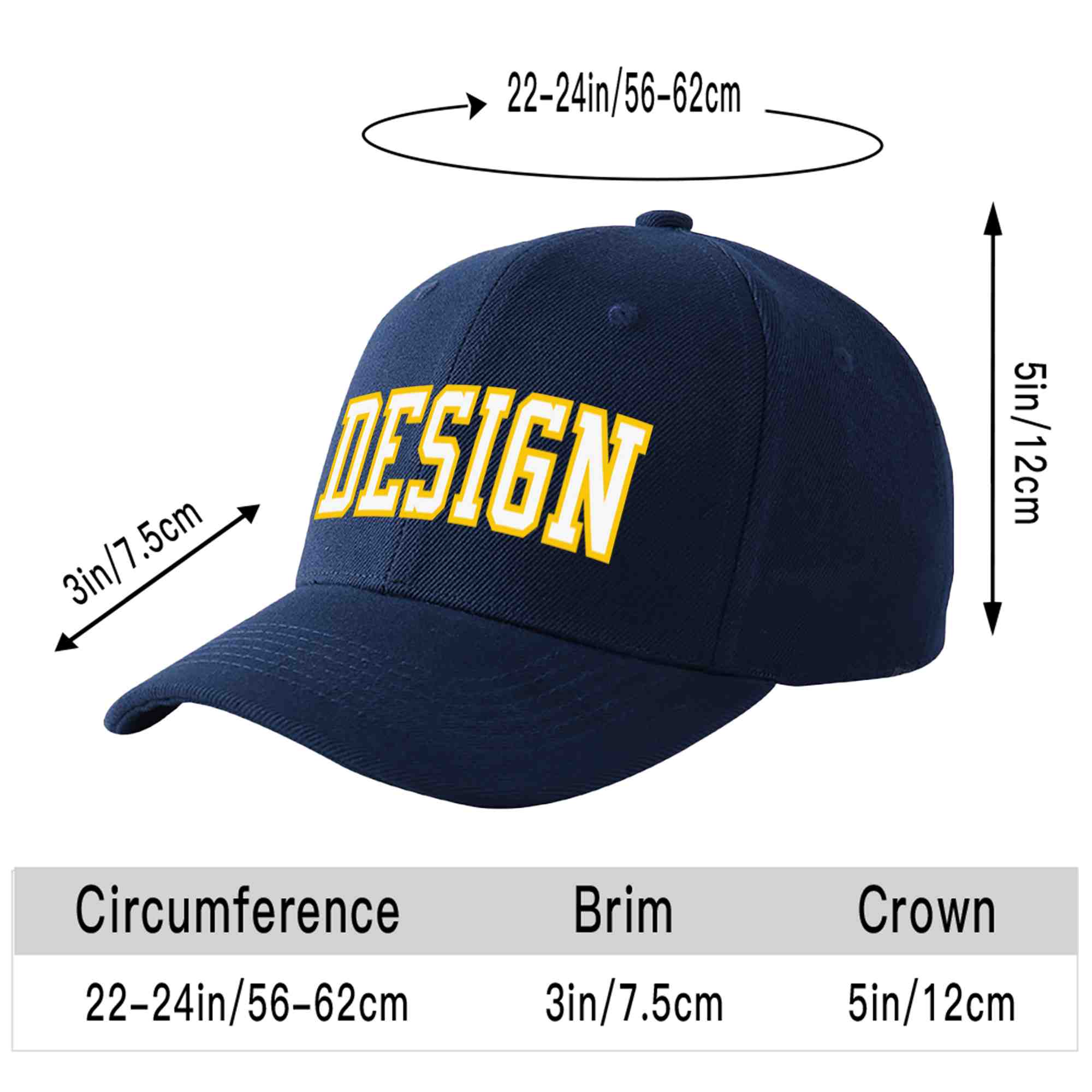 Custom Navy White-Gold Curved Eaves Sport Design Baseball Cap