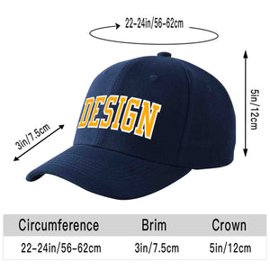 Custom Navy Yellow-White Curved Eaves Sport Design Baseball Cap