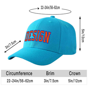 Custom Aqua Orange-Royal Curved Eaves Sport Design Baseball Cap