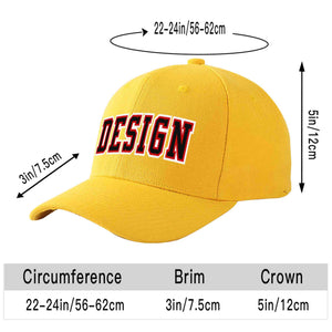 Custom Gold Black-Red Curved Eaves Sport Design Baseball Cap