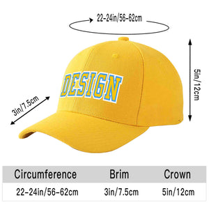 Custom Gold Gold-Powder Blue Curved Eaves Sport Design Baseball Cap