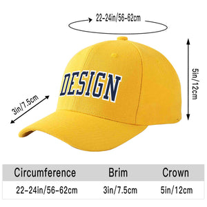 Custom Gold Navy-White Curved Eaves Sport Design Baseball Cap