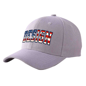 Custom Gray Vintage USA Flag-Gold Curved Eaves Sport Design Baseball Cap