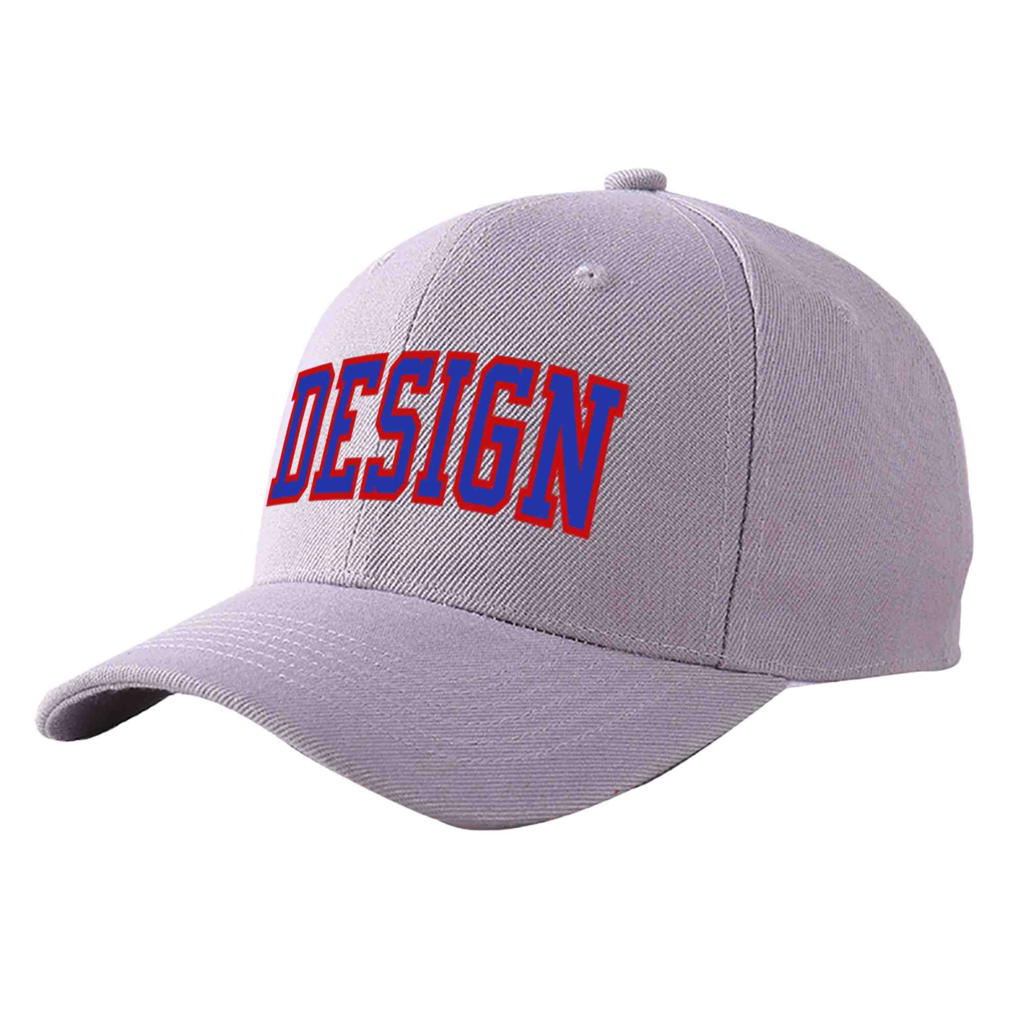 Custom Gray Royal-Red Curved Eaves Sport Design Baseball Cap