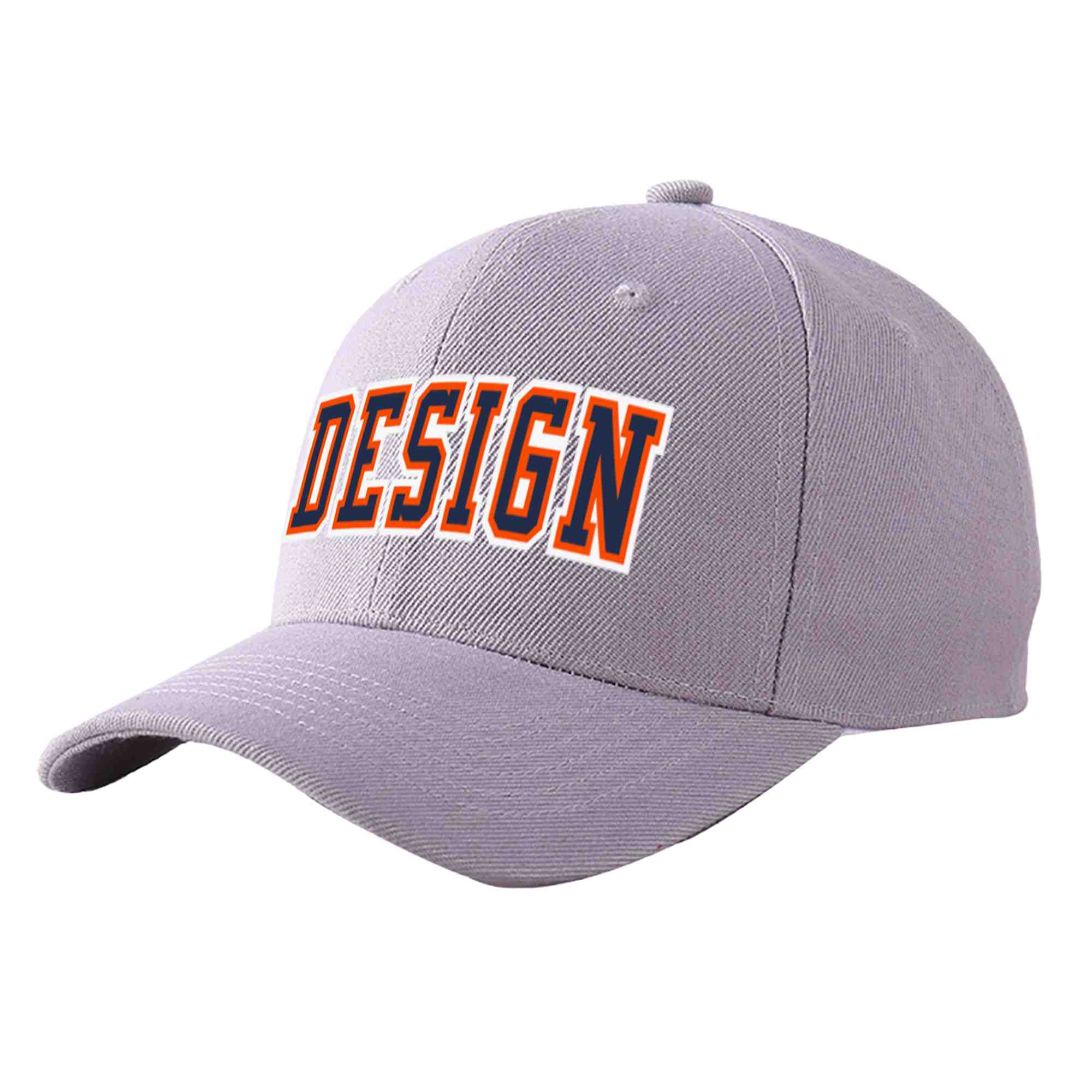 Custom Gray Navy-Orange Curved Eaves Sport Design Baseball Cap