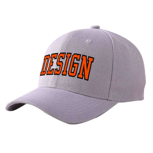 Custom Gray Orange-Black Curved Eaves Sport Design Baseball Cap