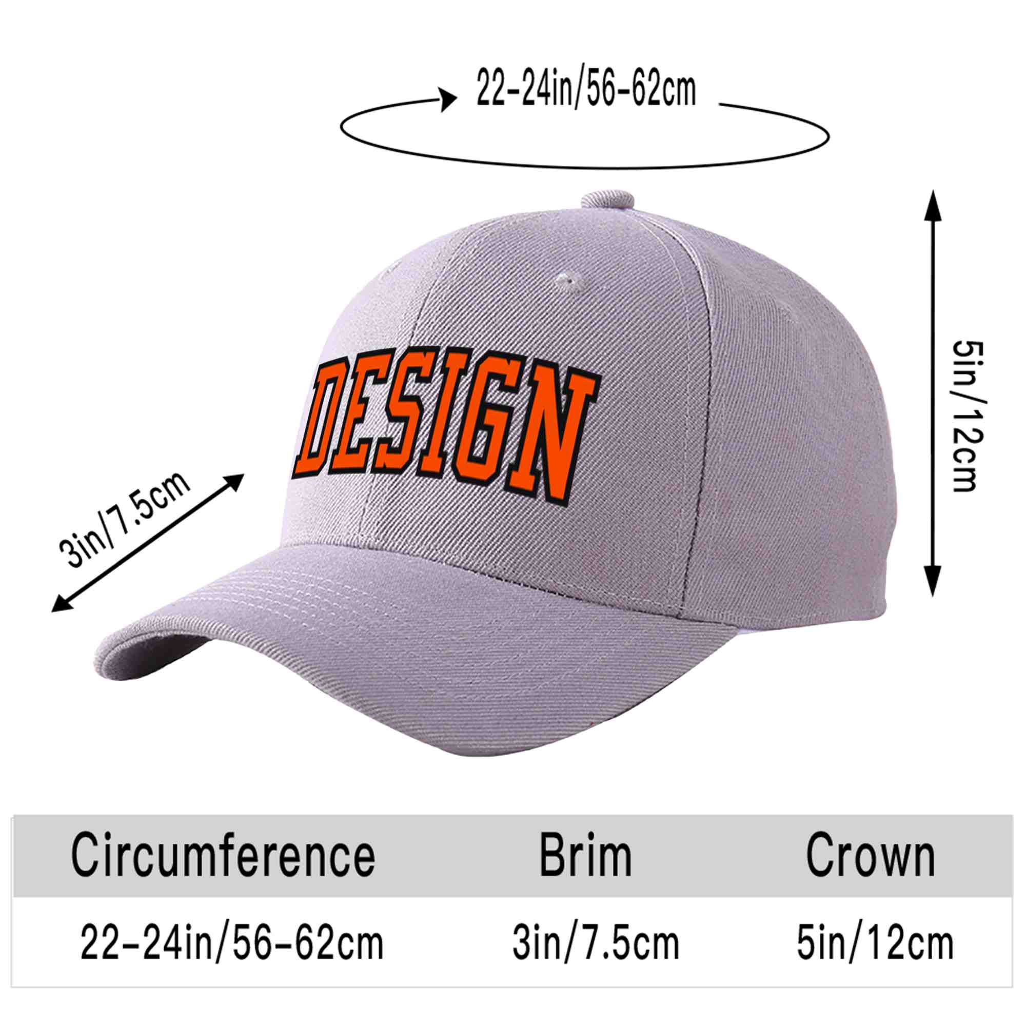 Casquette de baseball personnalisée gris orange-noir incurvée Eaves Sport Design