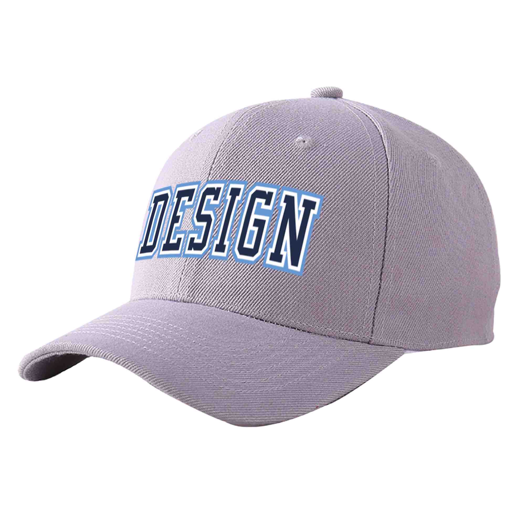 Custom Gray Navy-White Curved Eaves Sport Design Baseball Cap