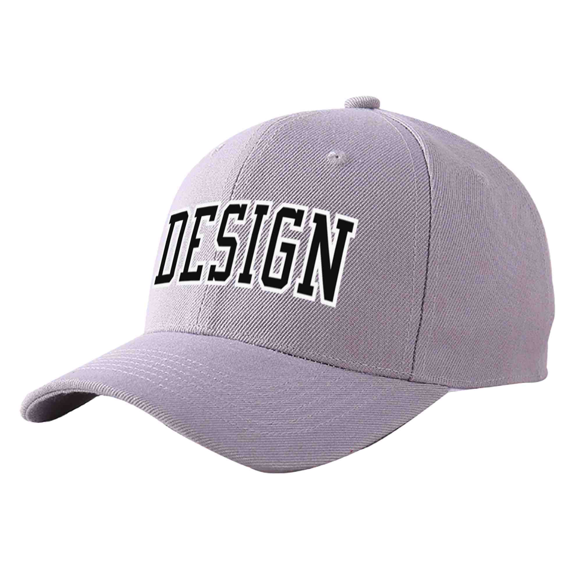 Custom Gray Black-White Curved Eaves Sport Design Baseball Cap