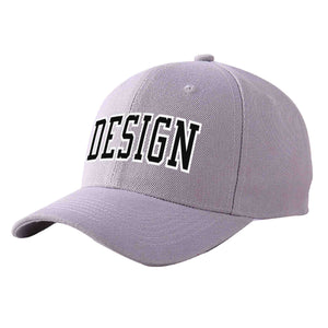 Custom Gray Black-White Curved Eaves Sport Design Baseball Cap