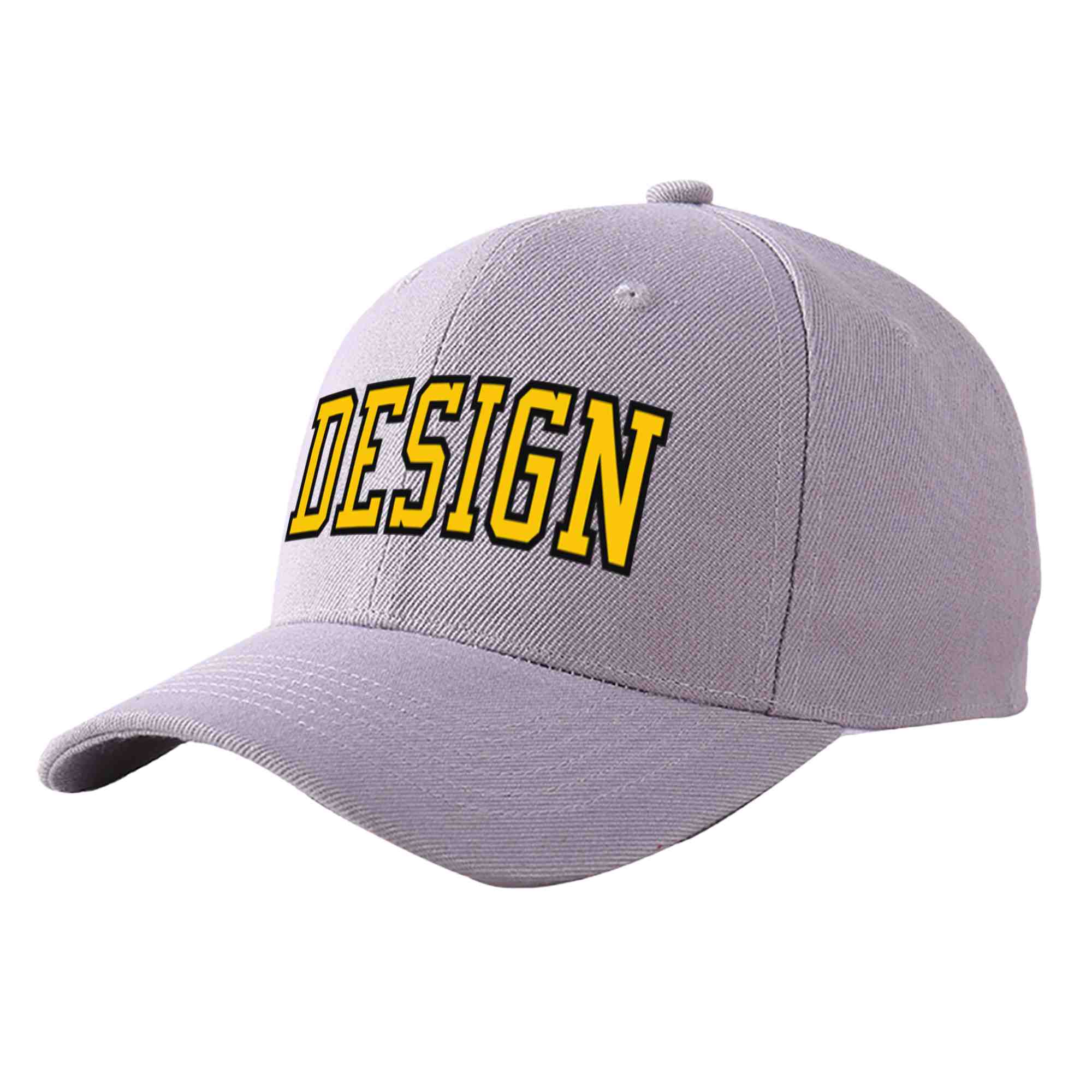 Custom Gray Gold-Black Curved Eaves Sport Design Baseball Cap