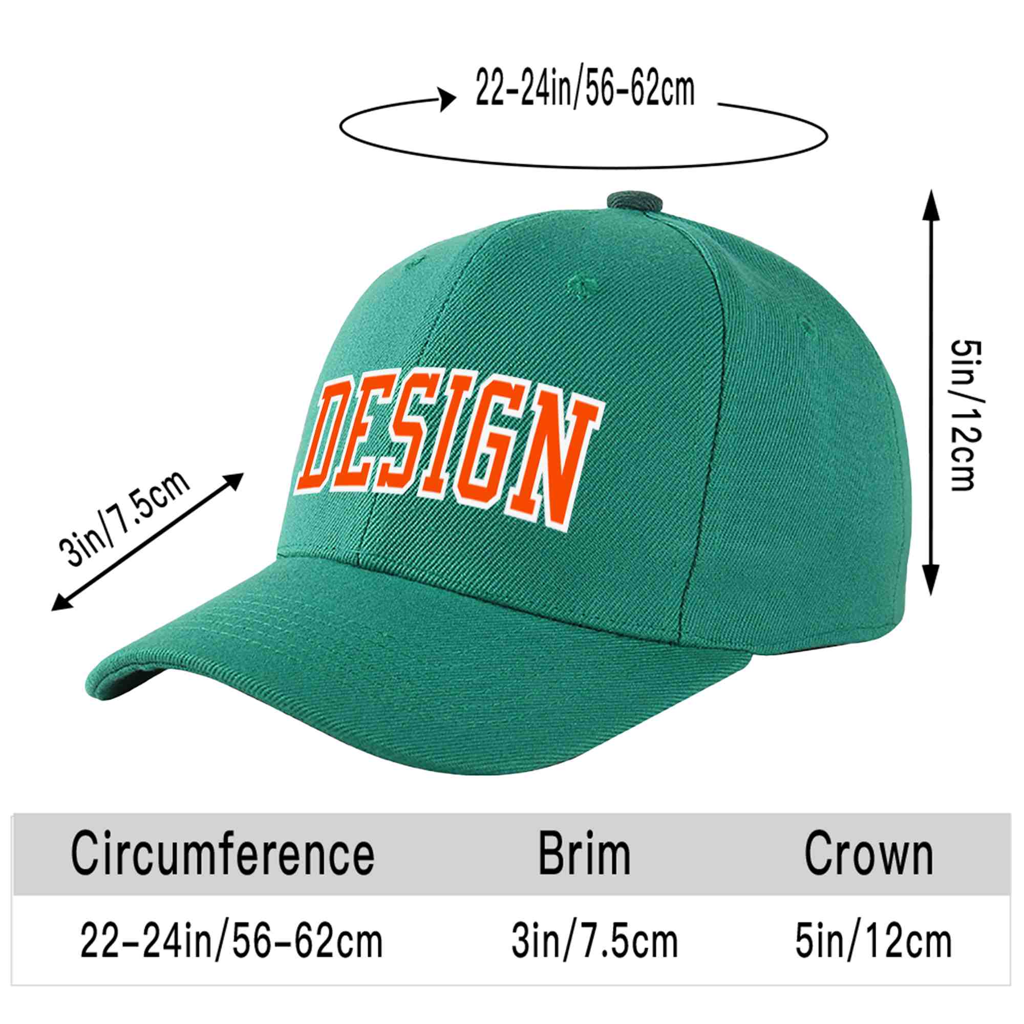 Custom Light Green Orange-White Curved Eaves Sport Design Baseball Cap