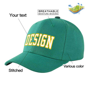 Casquette de baseball incurvée personnalisée vert clair blanc-or avec avant-toit