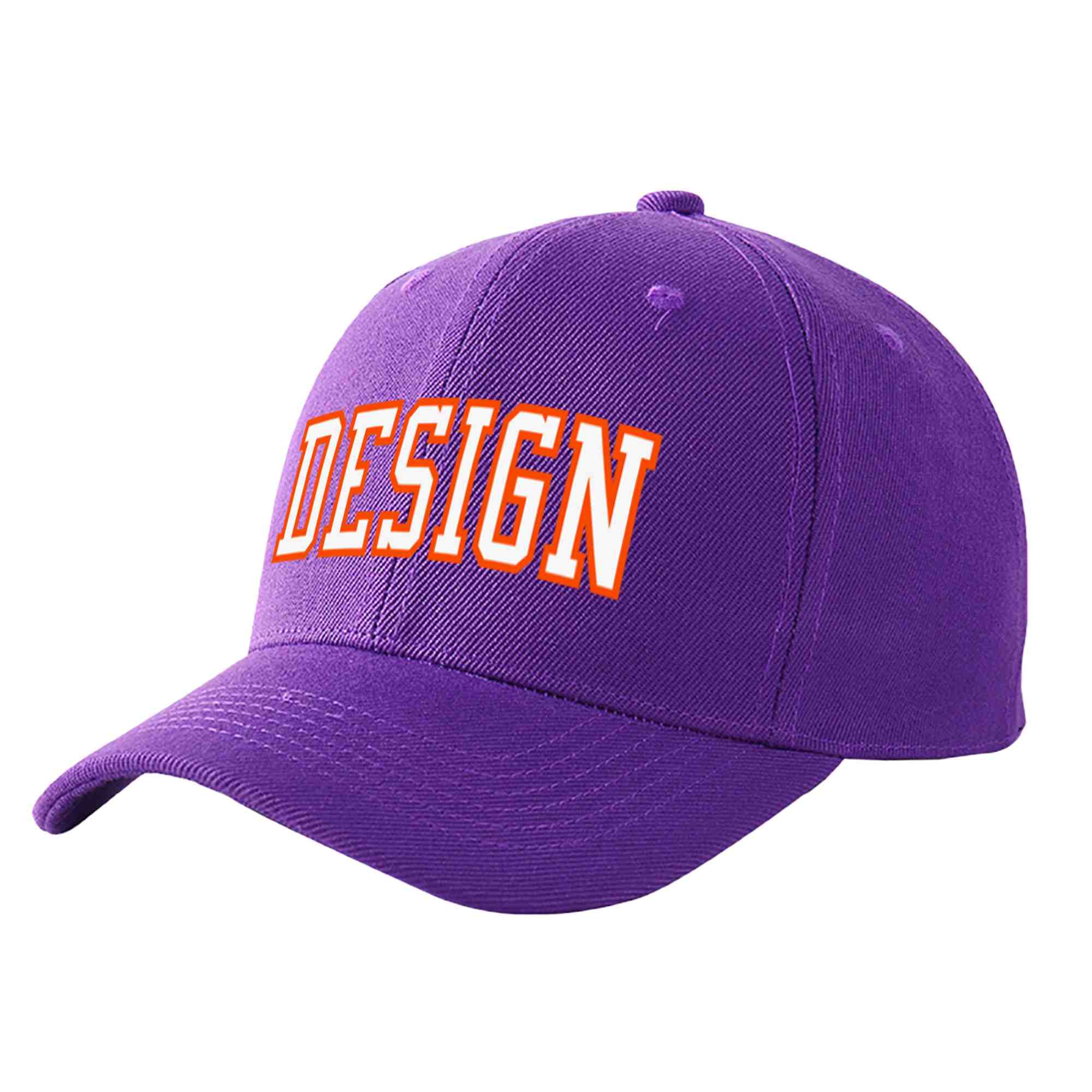 Casquette de baseball personnalisée, violet, blanc et orange, design sportif, avec avant-toit incurvé