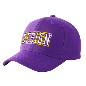 Custom Purple White-Purple Curved Eaves Sport Design Baseball Cap