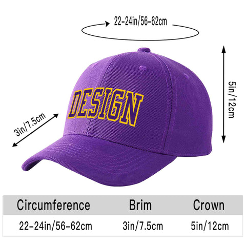 Custom Purple Purple-Gold Curved Eaves Sport Design Baseball Cap