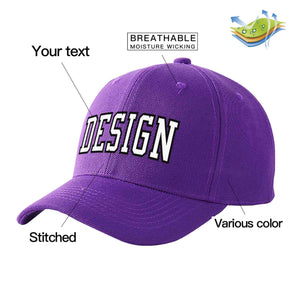 Custom Purple White-Black Curved Eaves Sport Design Baseball Cap