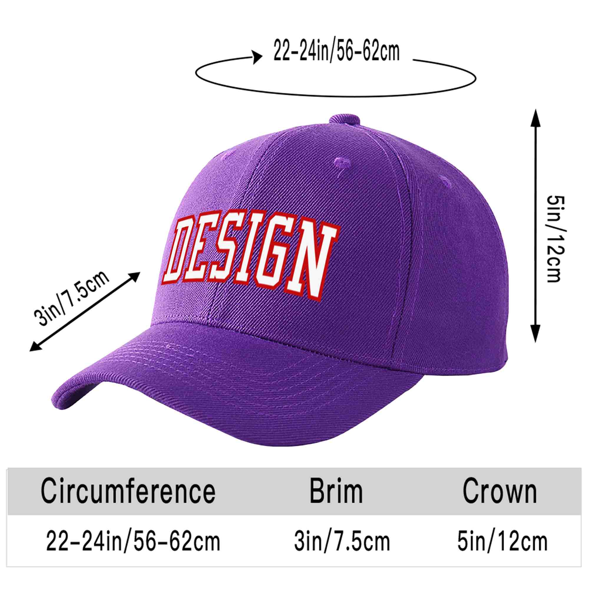 Casquette de baseball personnalisée violet blanc-rouge avec avant-toit incurvé