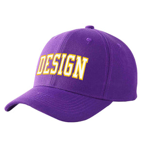 Custom Purple White-Gold Curved Eaves Sport Design Baseball Cap