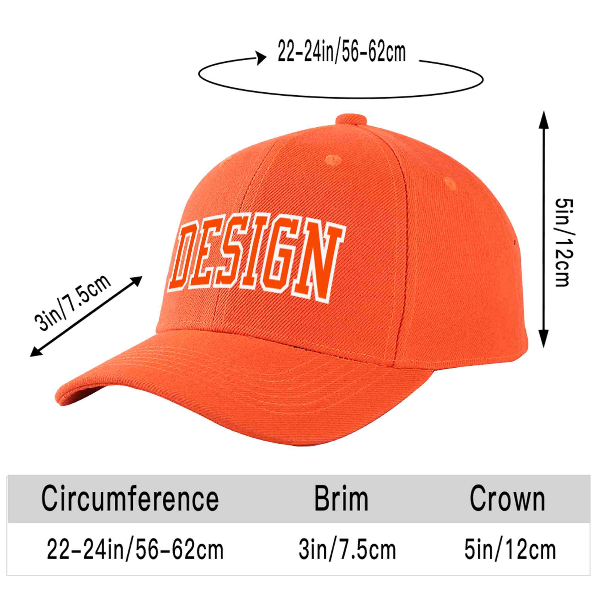 Custom Tangerine Orange-White Curved Eaves Sport Design Baseball Cap