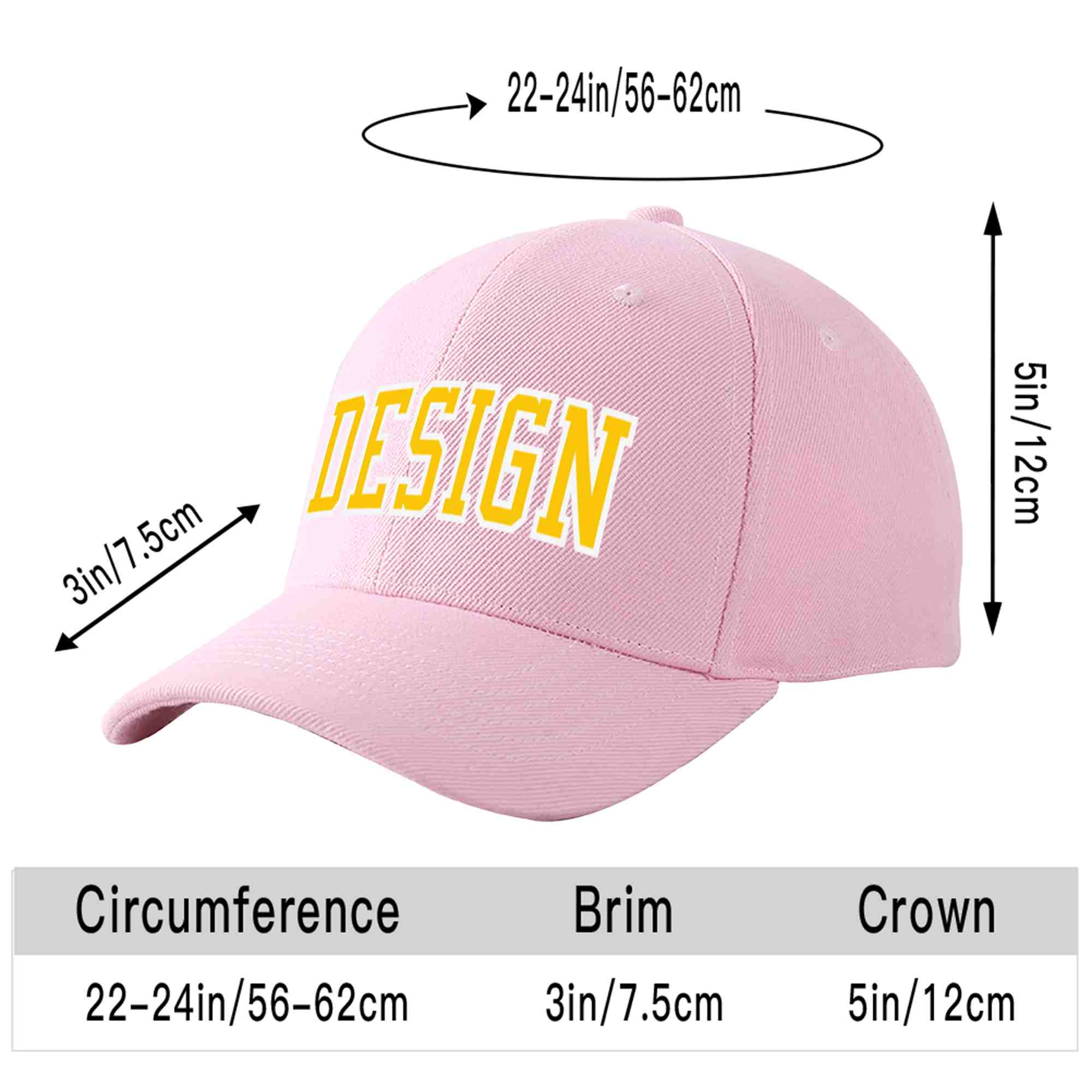 Casquette de baseball incurvée personnalisée rose or-blanc avec avant-toit