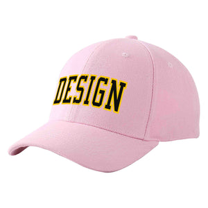 Custom Pink Black-Gold Curved Eaves Sport Design Baseball Cap