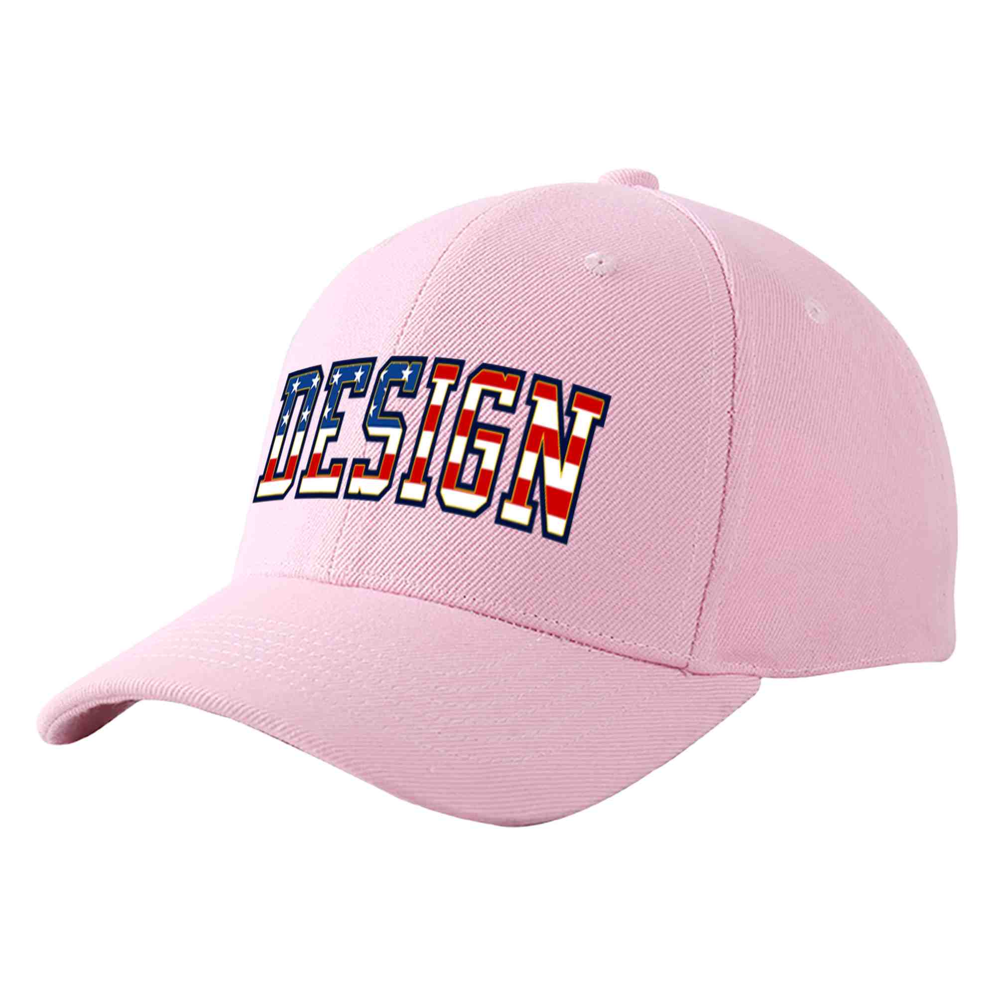 Custom Pink Vintage USA Flag-Gold Curved Eaves Sport Design Baseball Cap