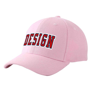 Custom Pink Red-Navy Curved Eaves Sport Design Baseball Cap