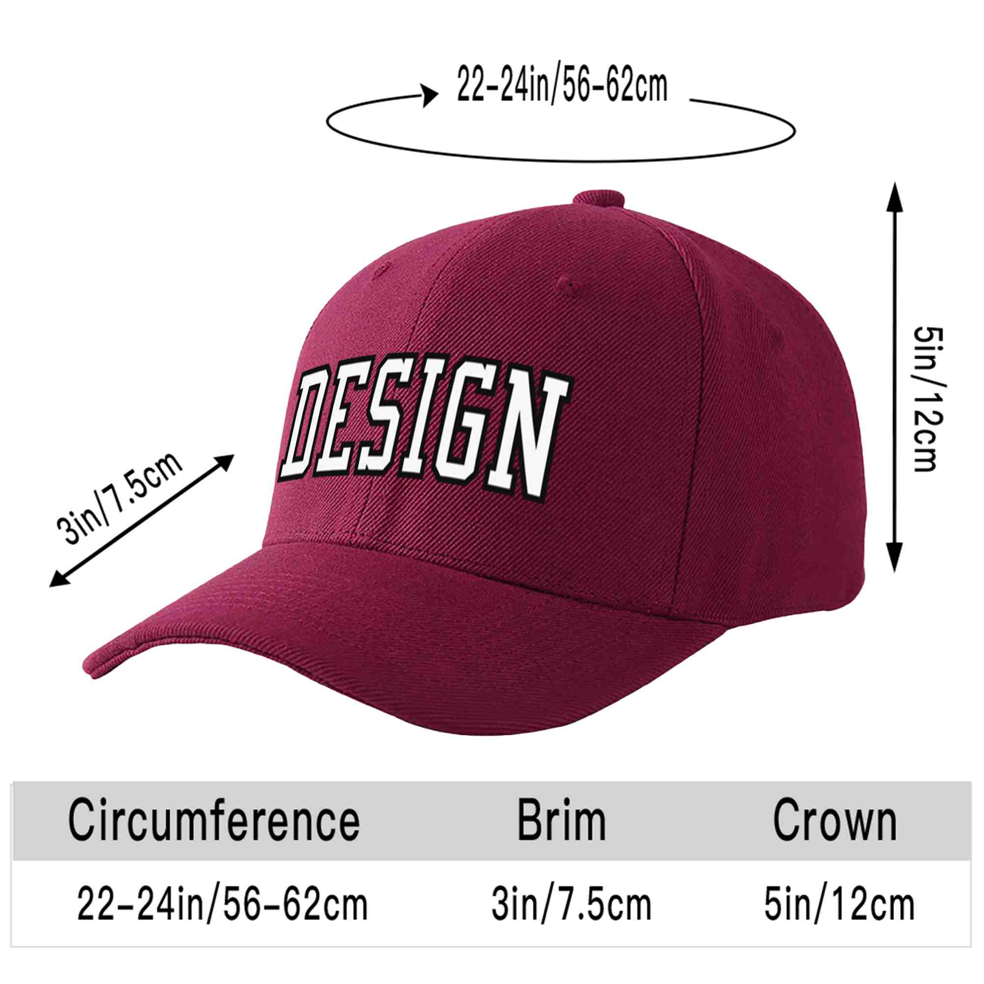 Custom Red Wine White-Black Curved Eaves Sport Design Baseball Cap