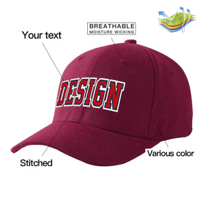 Custom Red Wine Red-Navy Curved Eaves Sport Design Baseball Cap