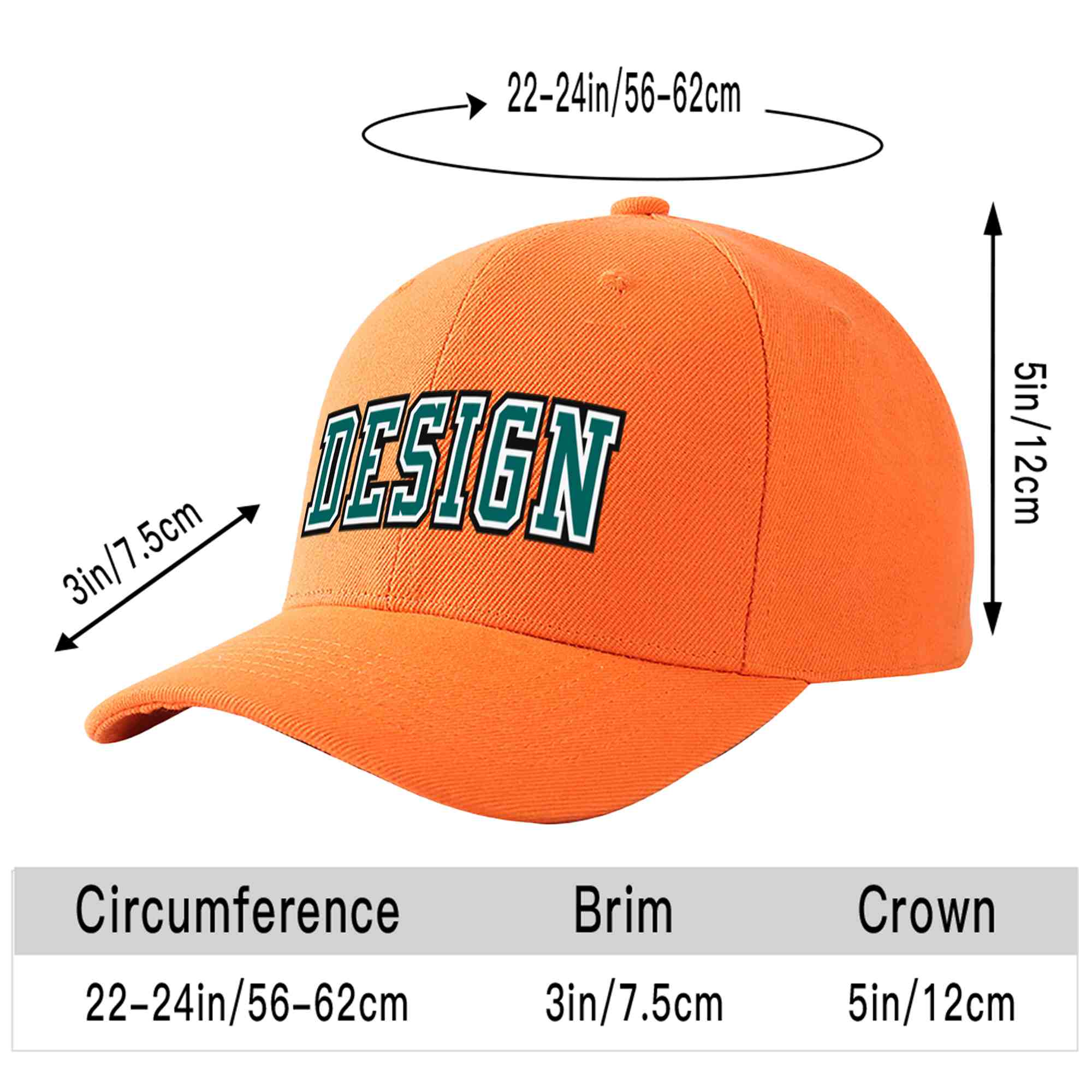 Casquette de baseball personnalisée orange Aqua-White Curved Eaves Sport Design