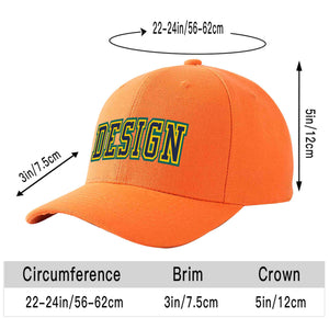 Custom Orange Navy-Gold Curved Eaves Sport Design Baseball Cap