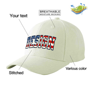 Custom Cream Vintage USA Flag-Gold Curved Eaves Sport Design Baseball Cap