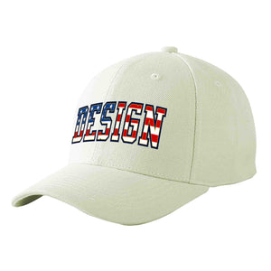 Custom Cream Vintage USA Flag-Gold Curved Eaves Sport Design Baseball Cap