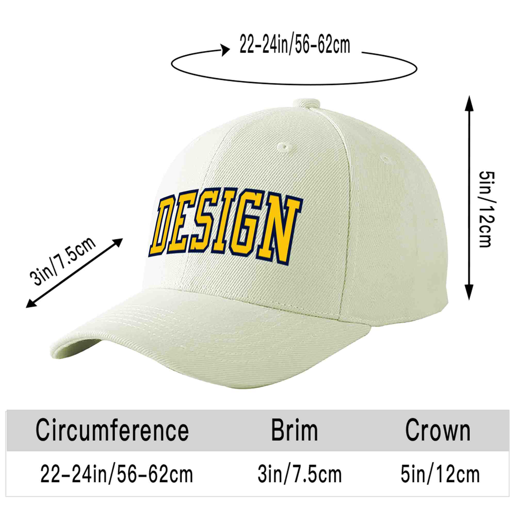 Custom Cream Gold-Navy Curved Eaves Sport Design Baseball Cap