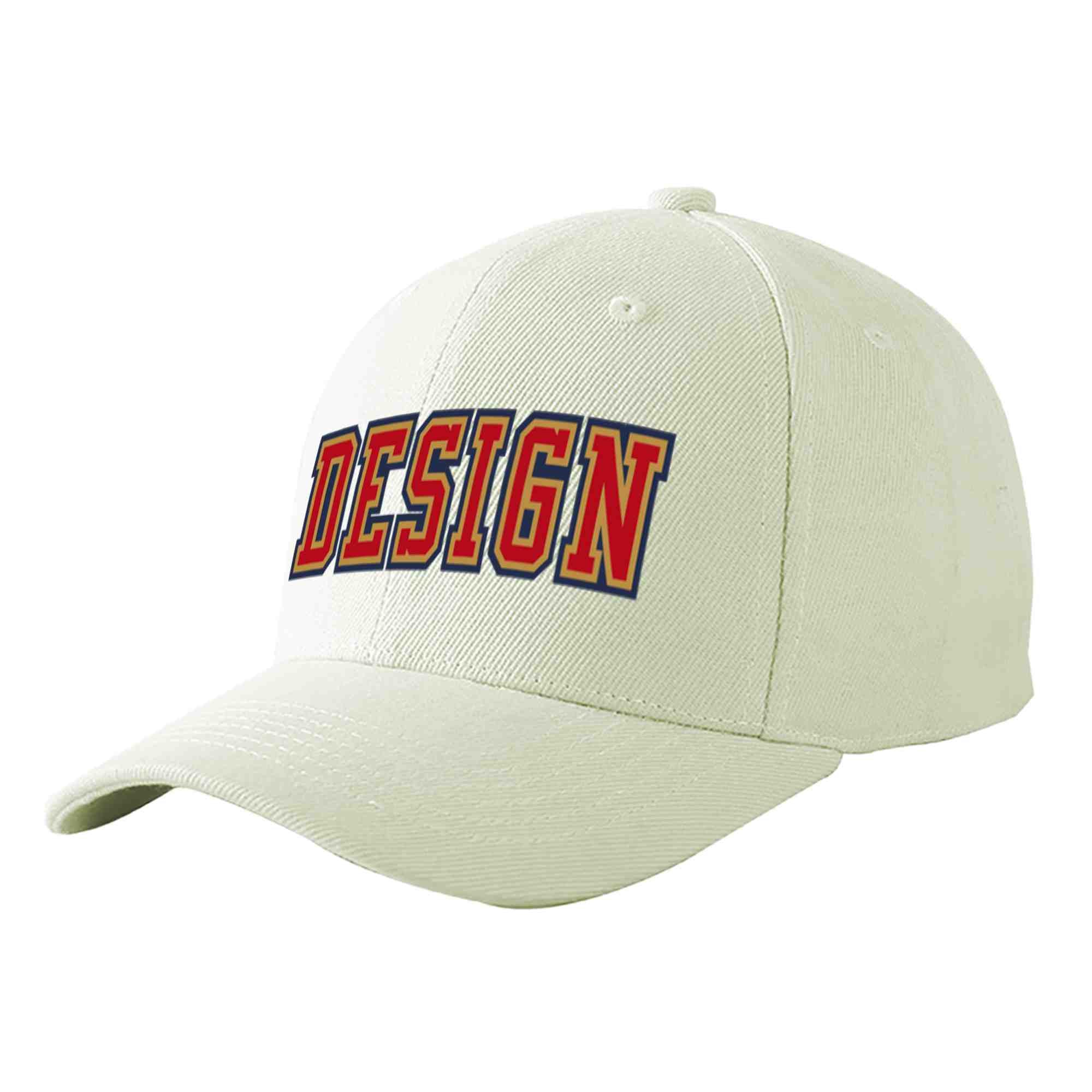 Custom Cream Red-Old Gold Curved Eaves Sport Design Baseball Cap