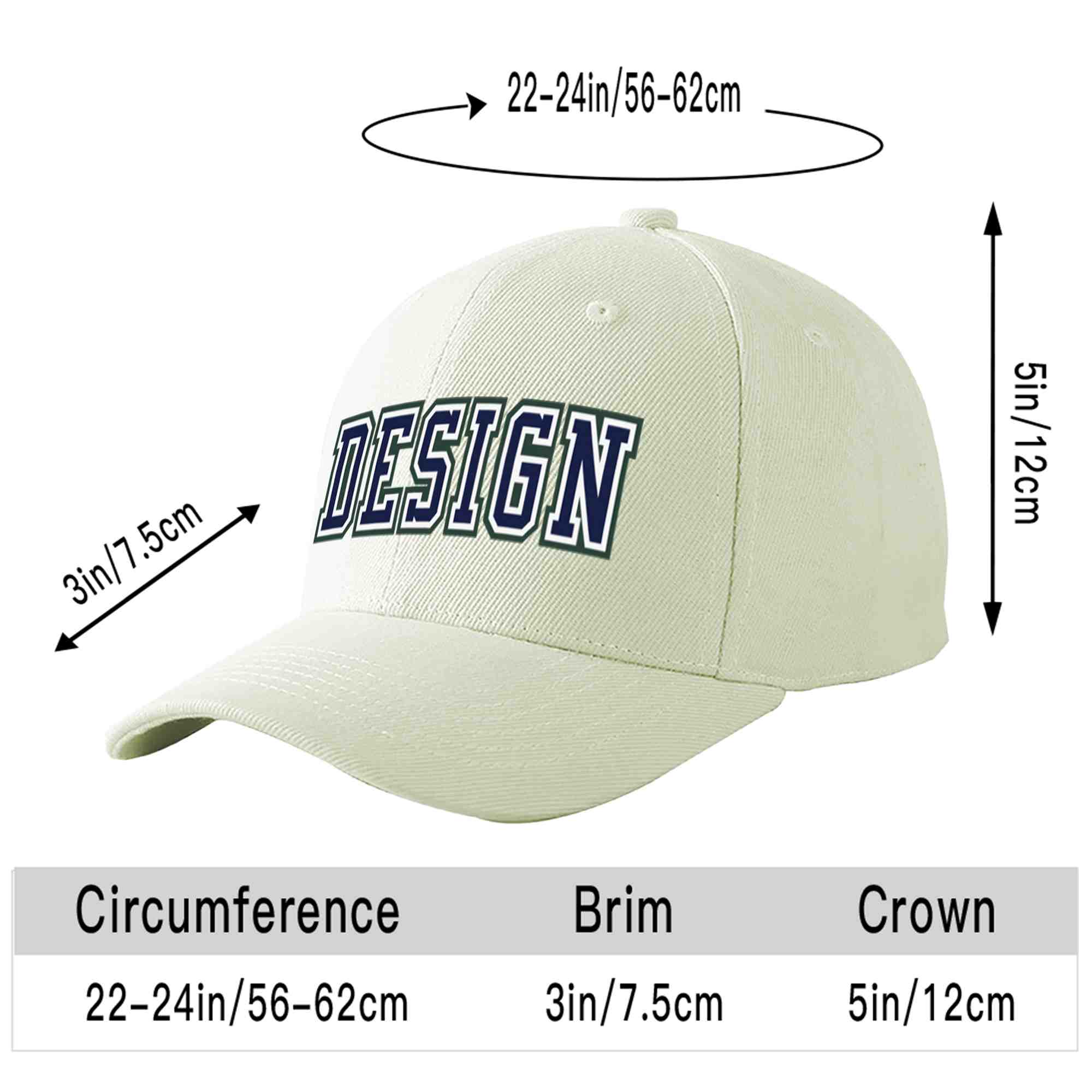 Casquette de baseball incurvée Eaves Sport Design crème personnalisée bleu marine-blanc