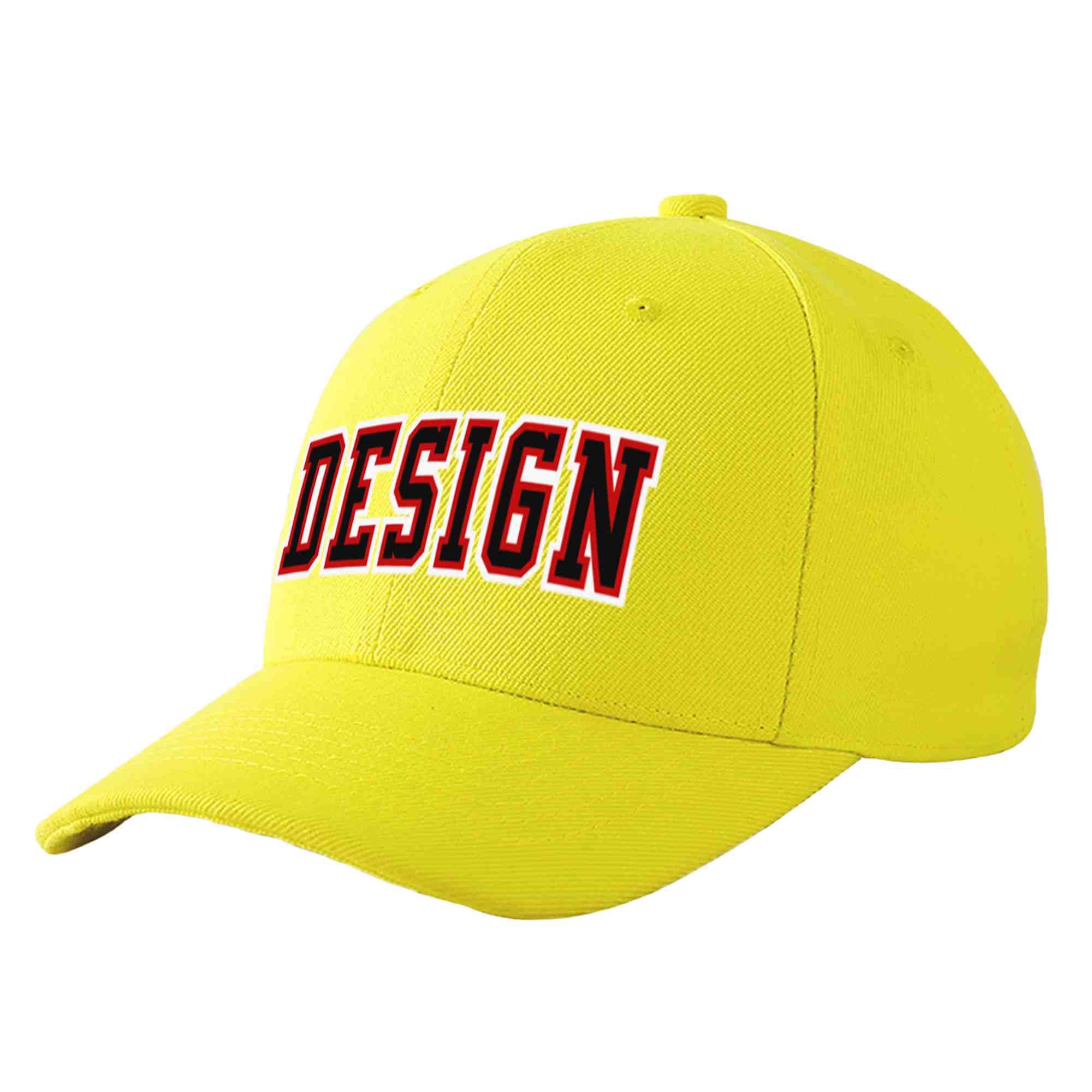 Casquette de baseball personnalisée jaune noir-rouge avec avant-toit incurvé