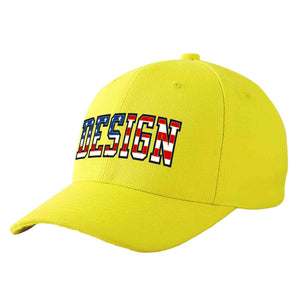 Custom Yellow Vintage USA Flag-Gold Curved Eaves Sport Design Baseball Cap