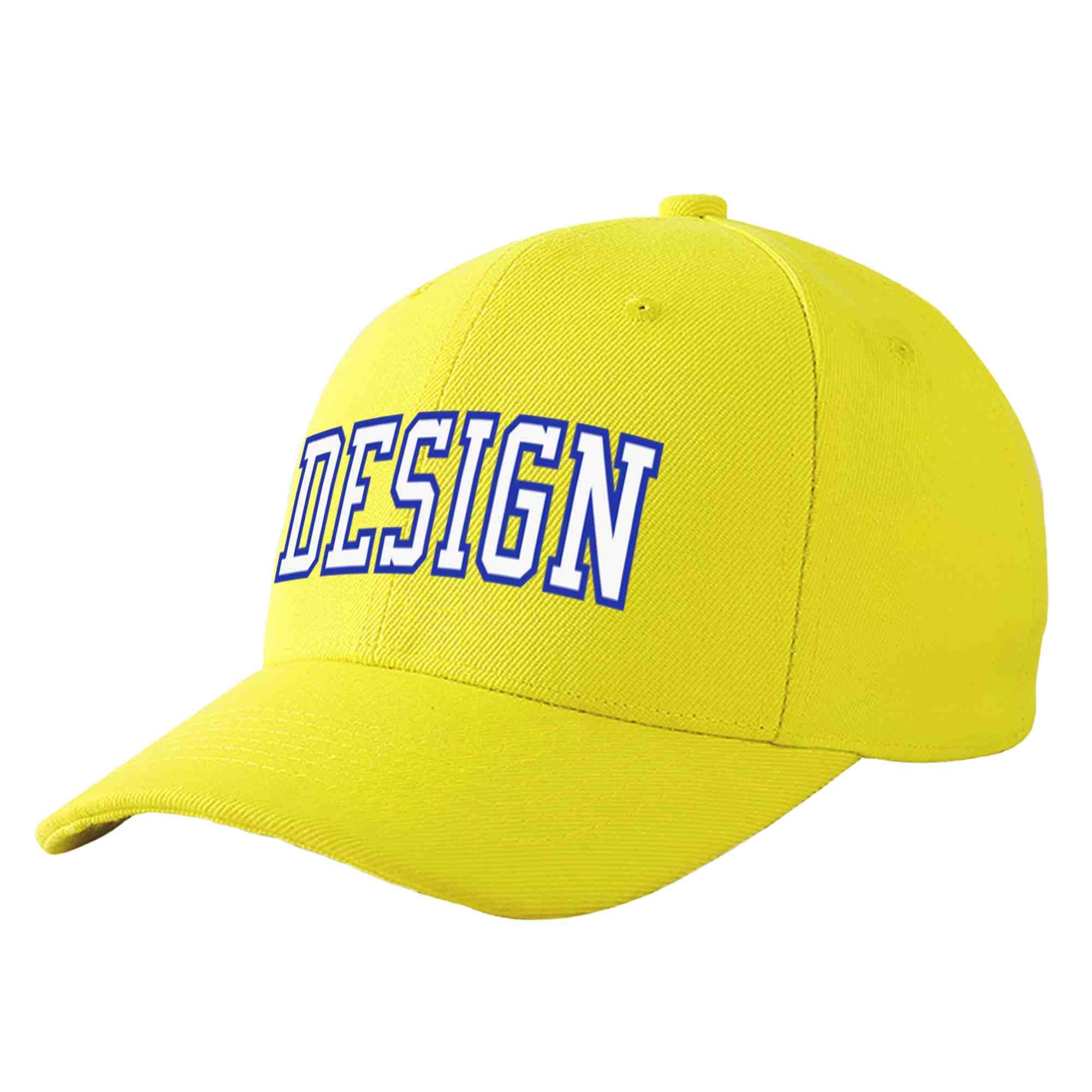 Casquette de baseball personnalisée jaune royal-blanc courbé Eaves Sport Design