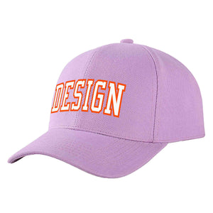 Custom Light Purple White-Orange Curved Eaves Sport Design Baseball Cap