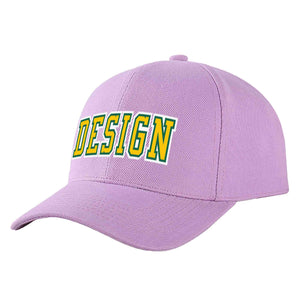 Custom Light Purple Gold-Kelly Green Curved Eaves Sport Design Baseball Cap