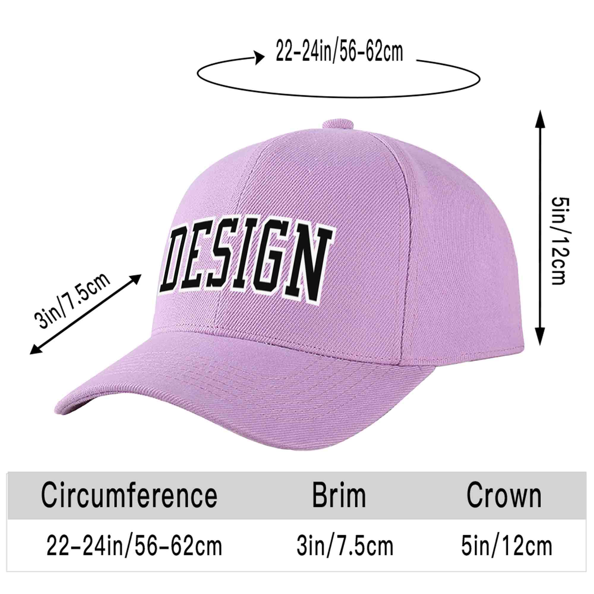 Custom Light Purple Black-White Curved Eaves Sport Design Baseball Cap